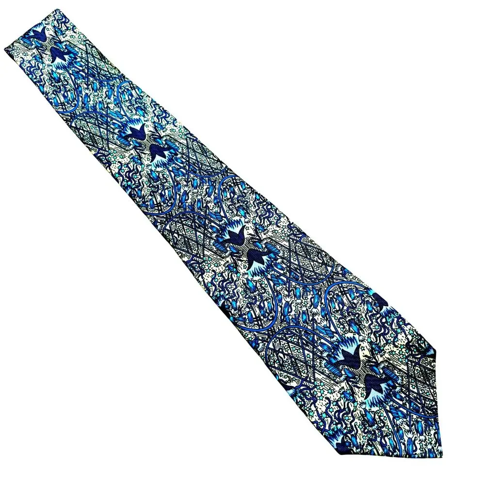 Classic Hermes Paris silk neck tie 7048-TA yellow blue Fireworks Feux d'Artifice